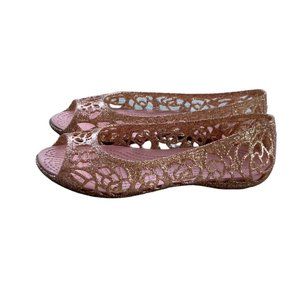 Crocs Isabella jelly glitter flats size junior 1 gold glitter sparkly peep toe